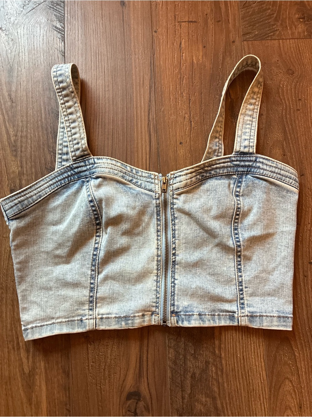 wild fable Light Wash Denim Cropped Zip Tank - Picture 1 of 3